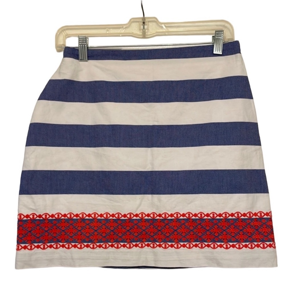Vineyard Vines Women’s Navy and White Stripe Cotton Red embroidered Skirt-size 0